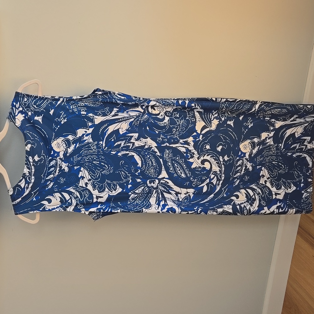 Kate & Mallory Blue and White Swirl Sleeveless Midi Dress NWOT Large - Picture 2 of 7
